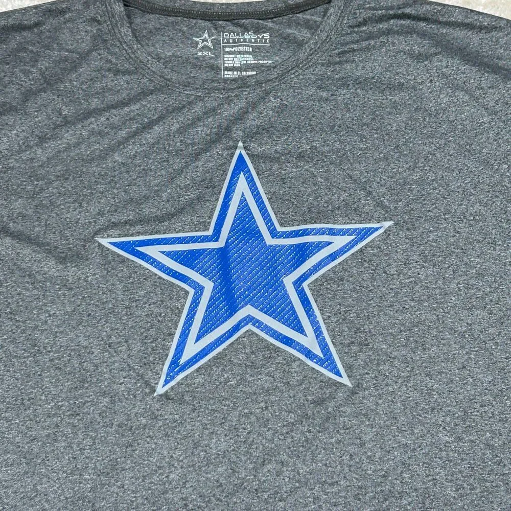 Dallas Cowboys Tee Mens 2XL Gray Short Sleeve Performance Star Logo Athletic